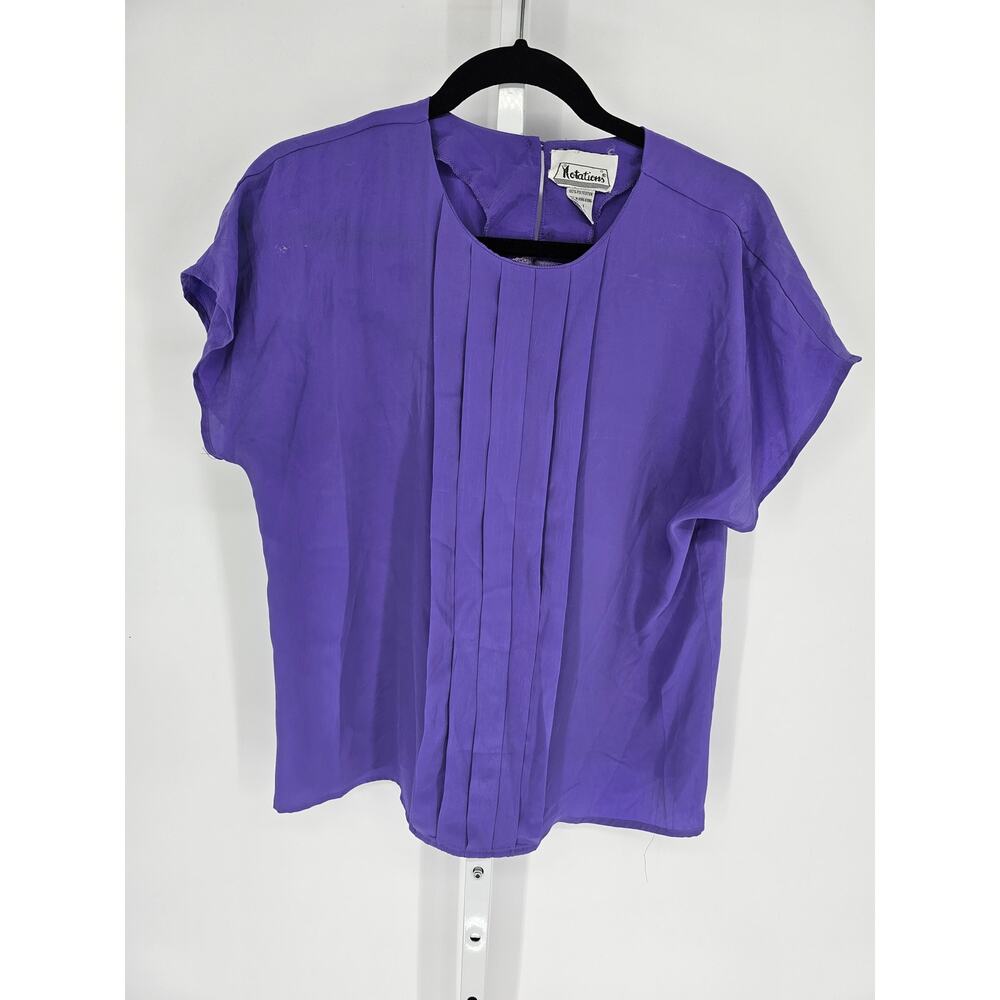 Notations Women's Purple Round Neck Short Sleeve Polyester Casual Top Size L